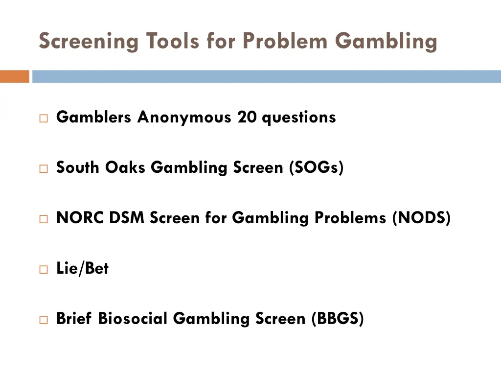 screening tools for problem gambling