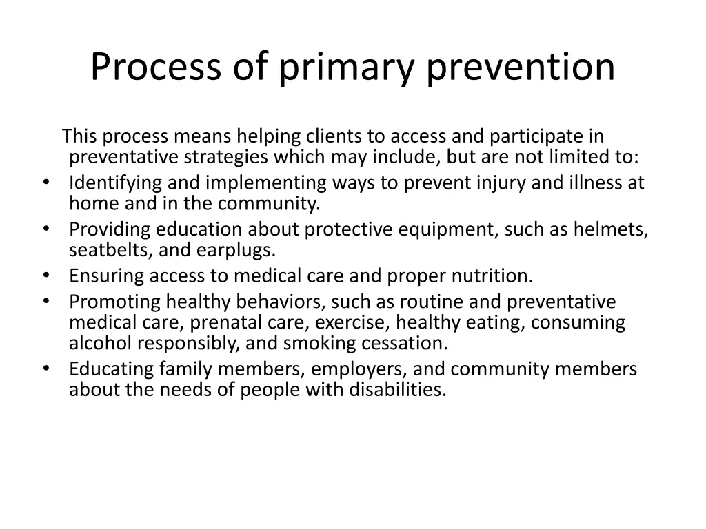 process of primary prevention