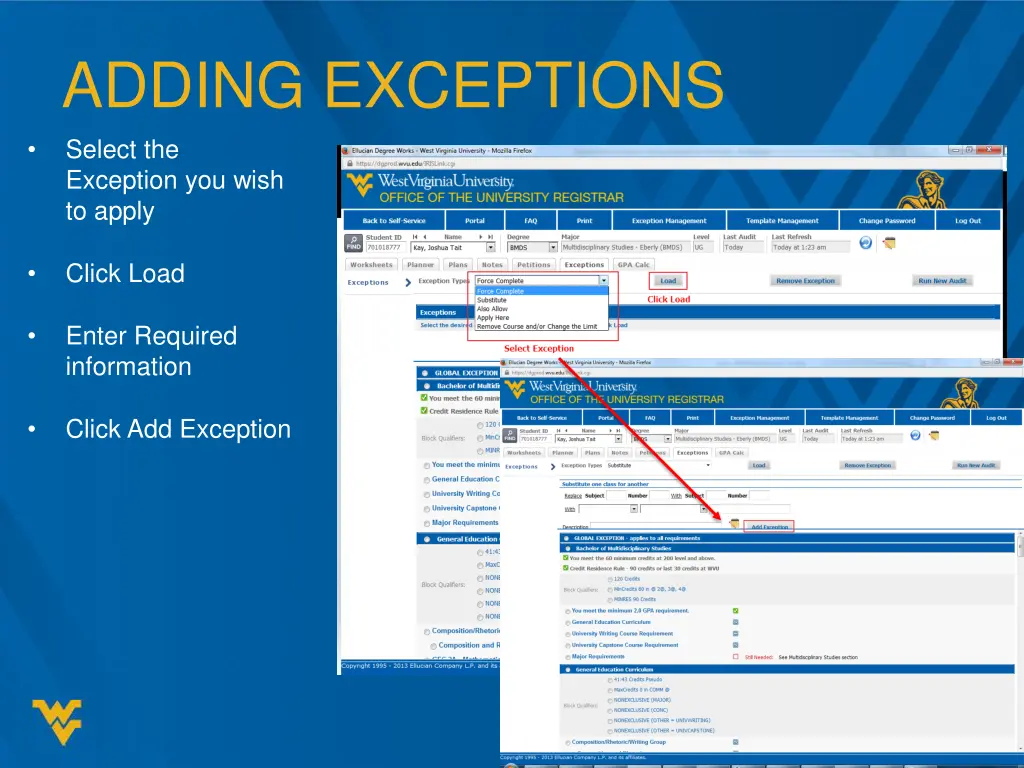 adding exceptions select the exception you wish