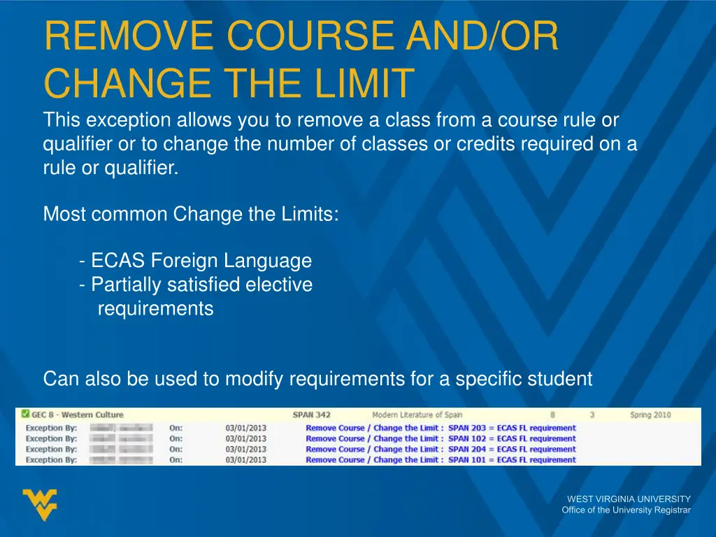 remove course and or change the limit this