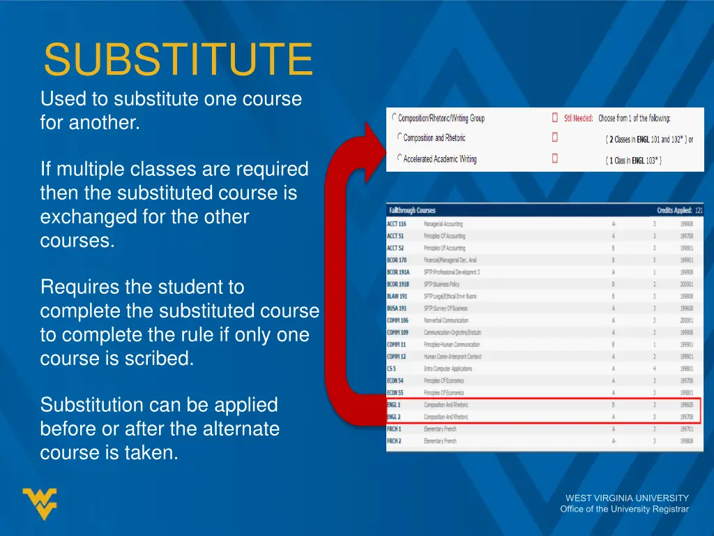 substitute used to substitute one course