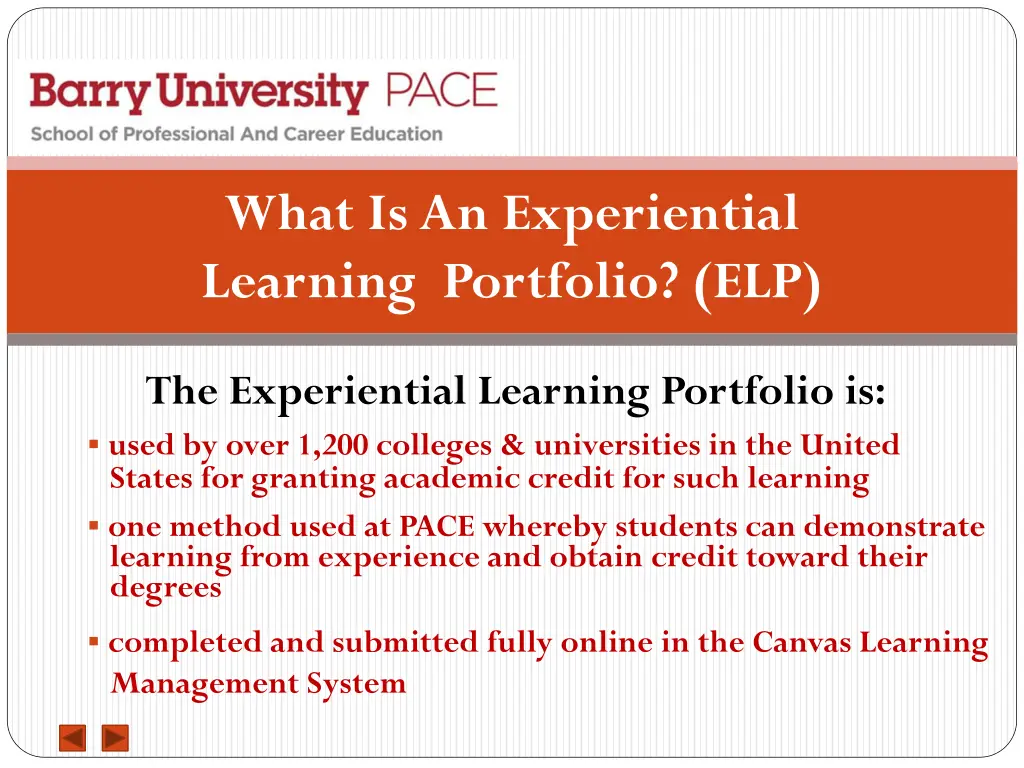 what is an experiential learning portfolio elp