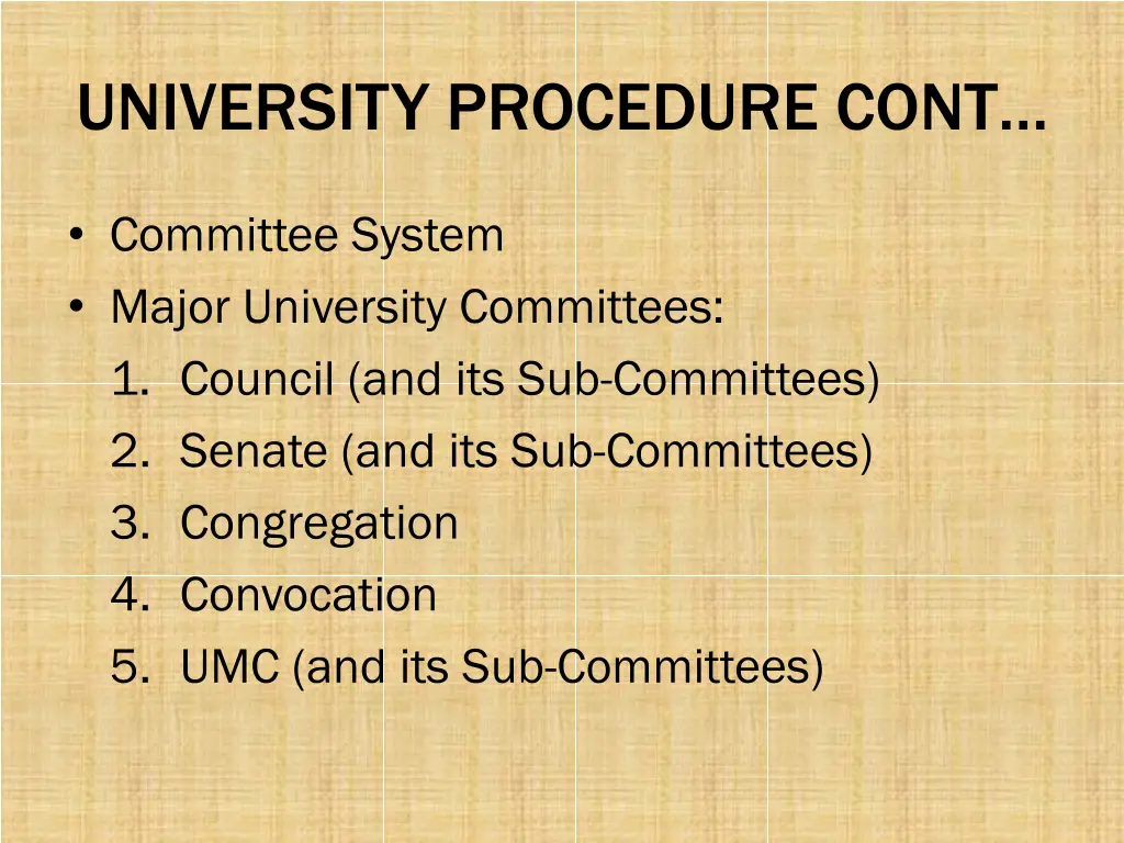 university procedure cont