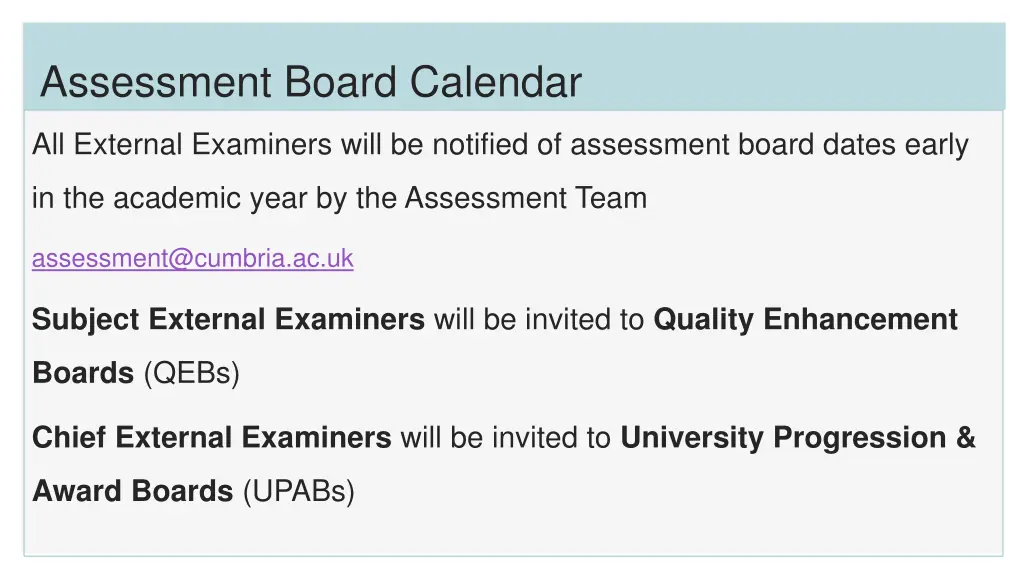 assessment board calendar