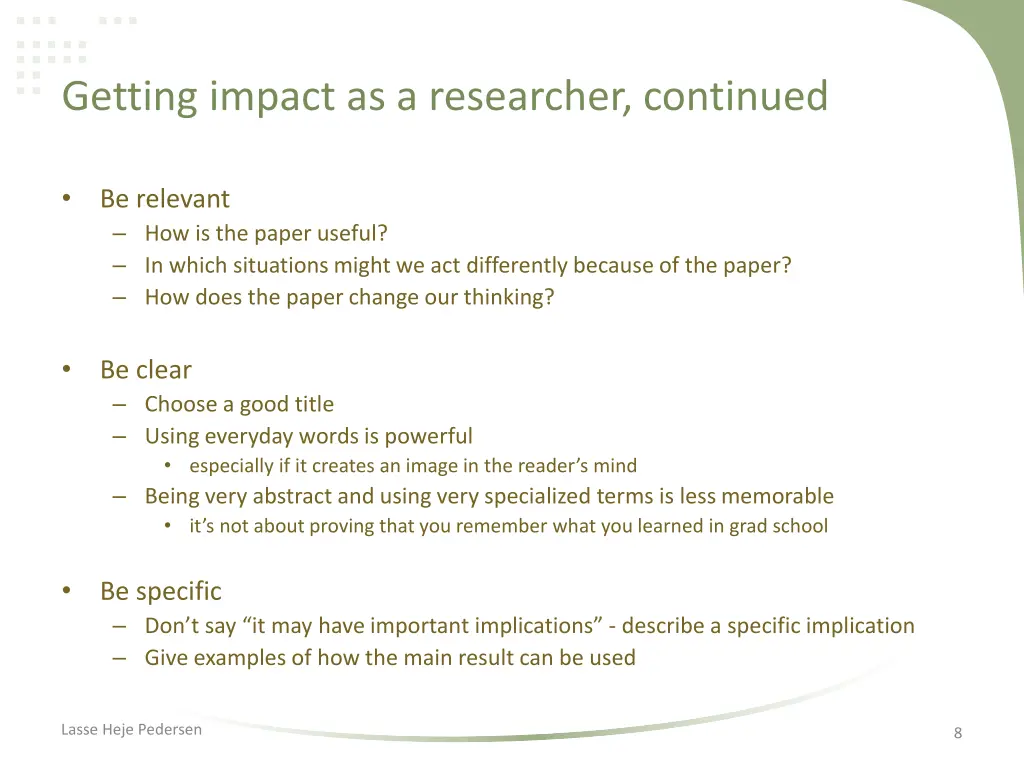 getting impact as a researcher continued