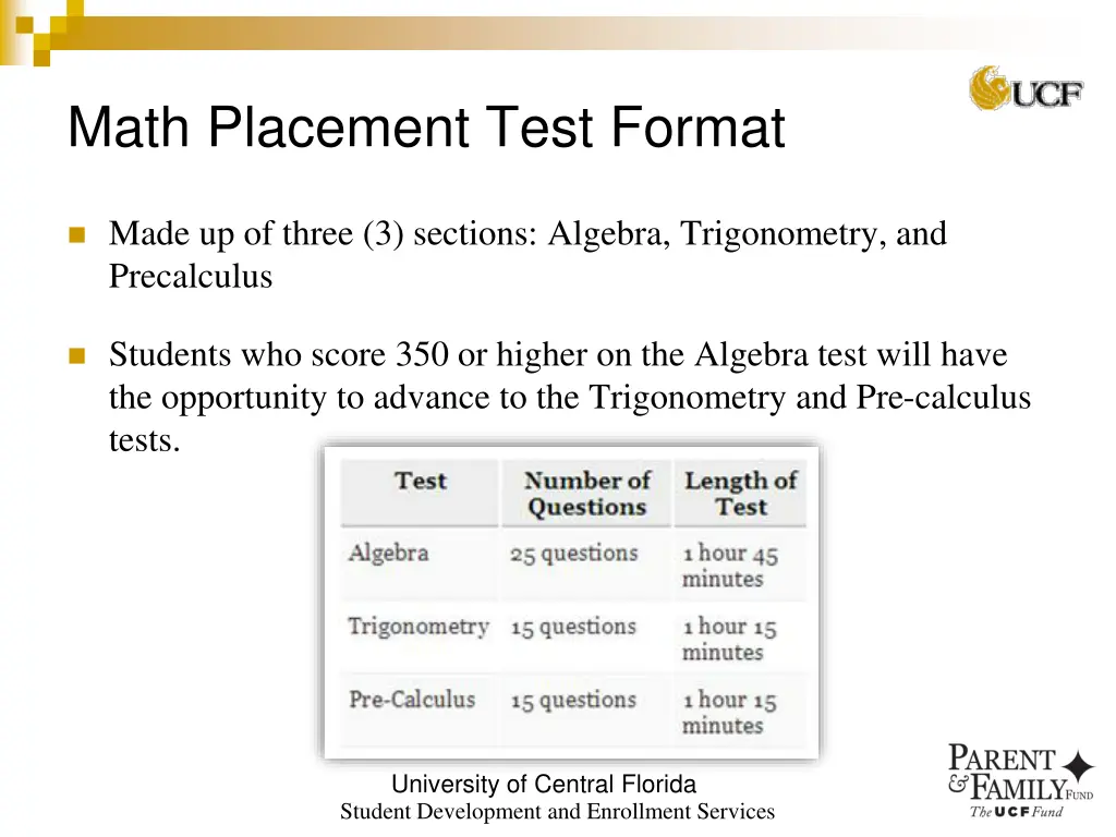 math placement test format