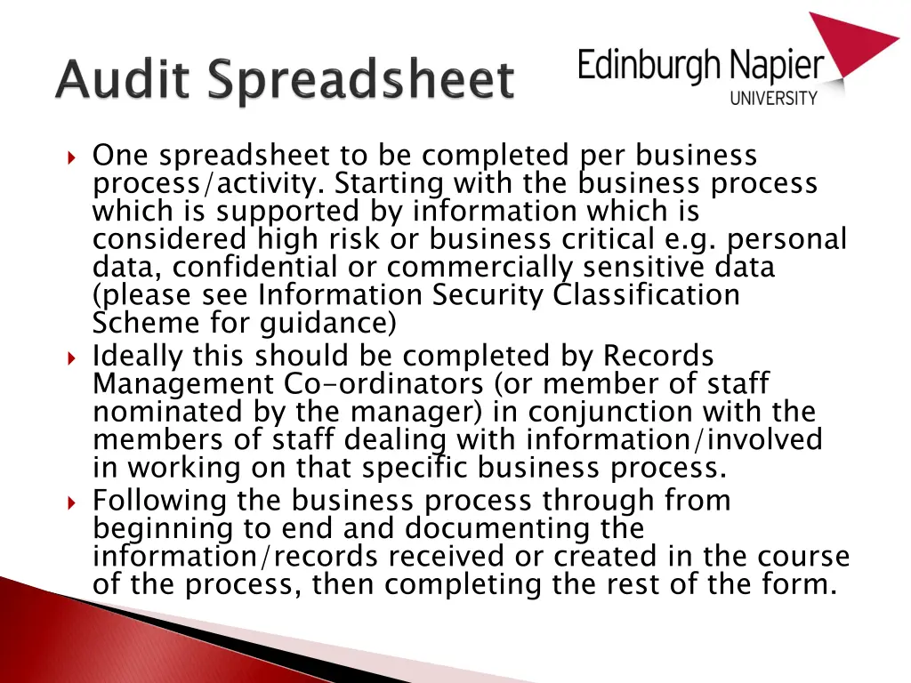 one spreadsheet to be completed per business