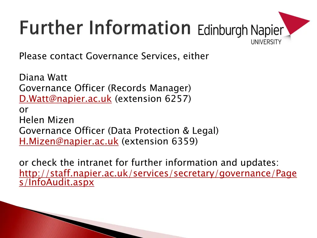 please contact governance services either