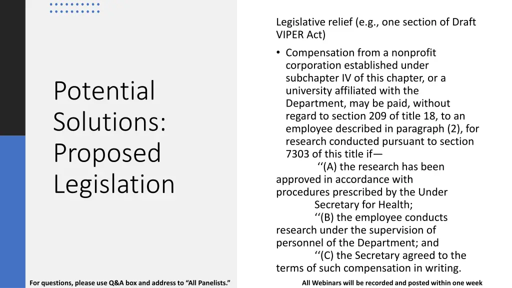 legislative relief e g one section of draft viper