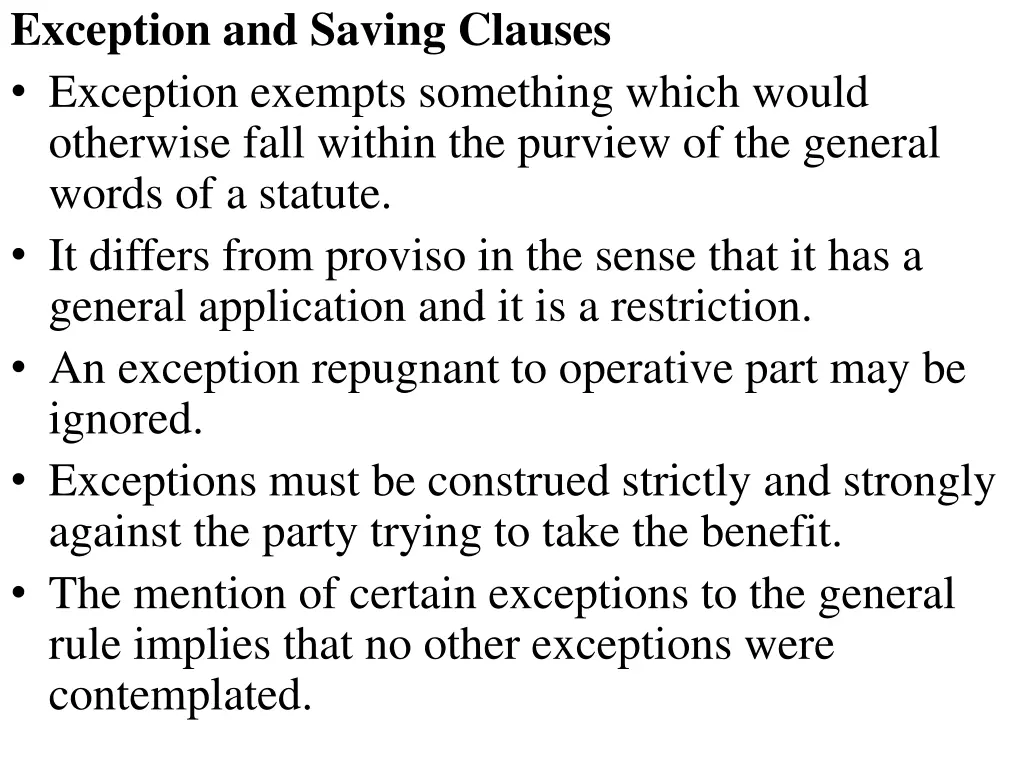 exception and saving clauses exception exempts