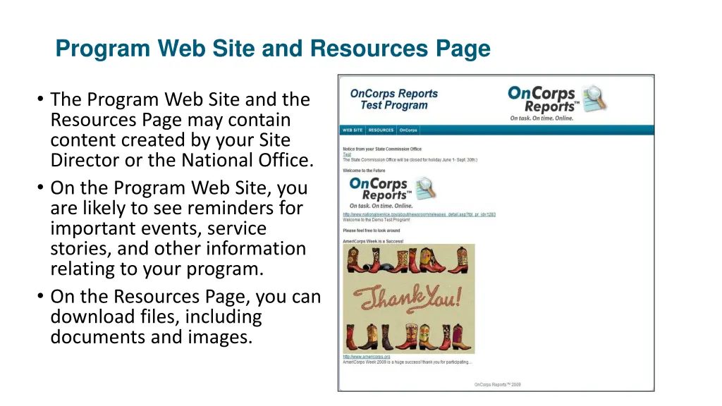 program web site and resources page