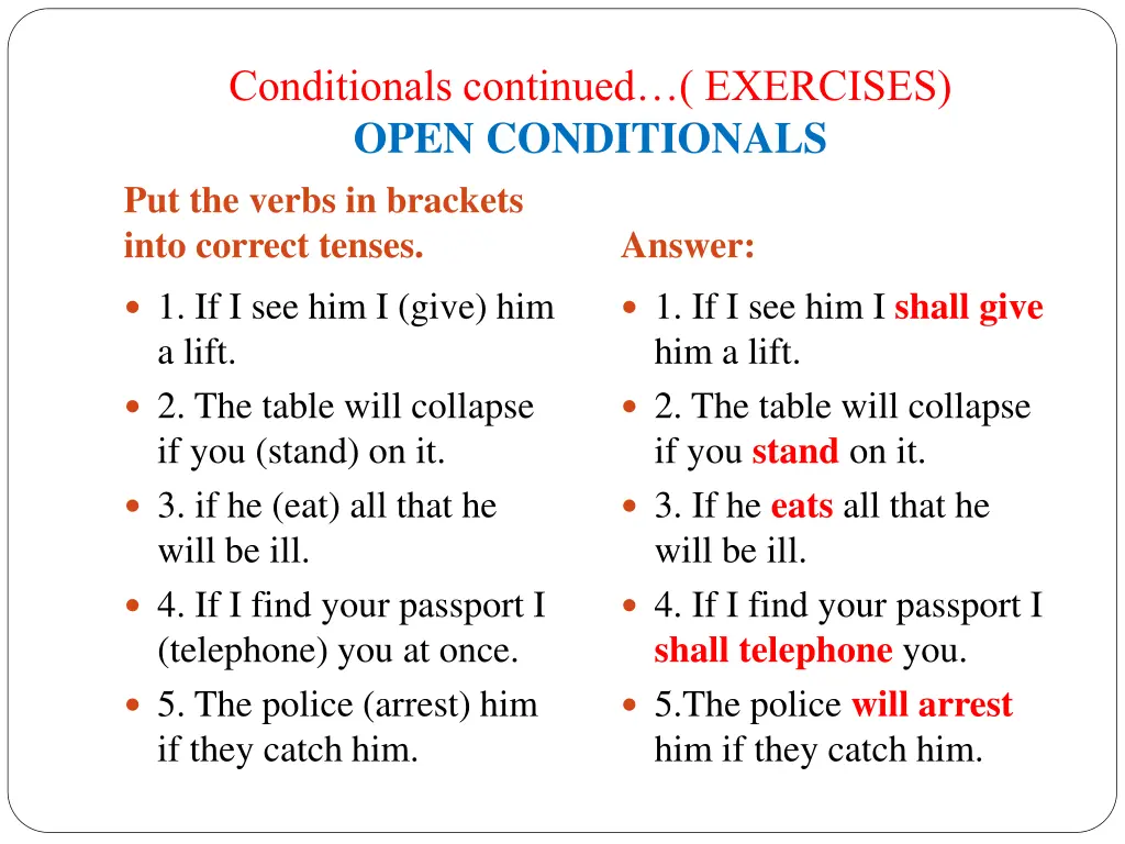 conditionals continued exercises open