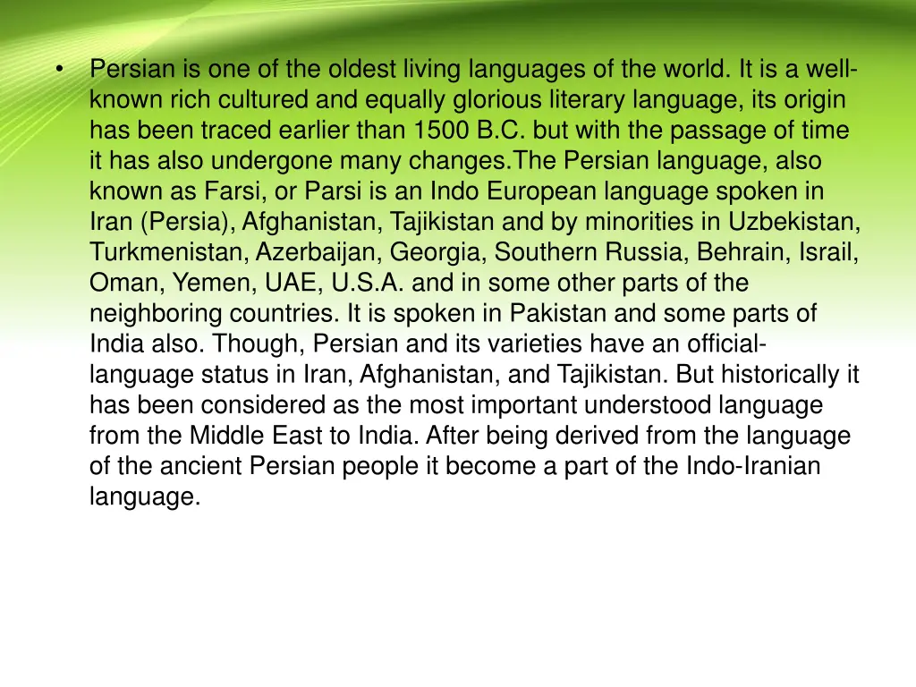 persian is one of the oldest living languages