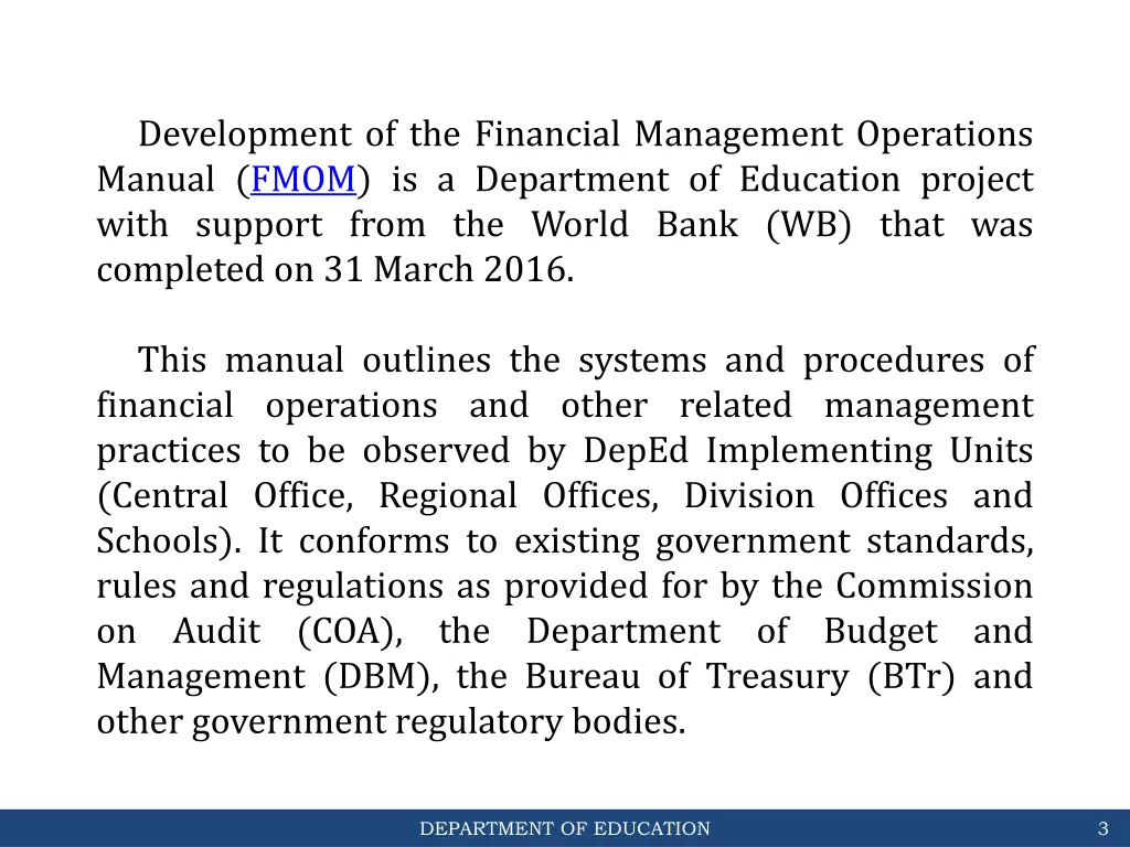 development of the financial management