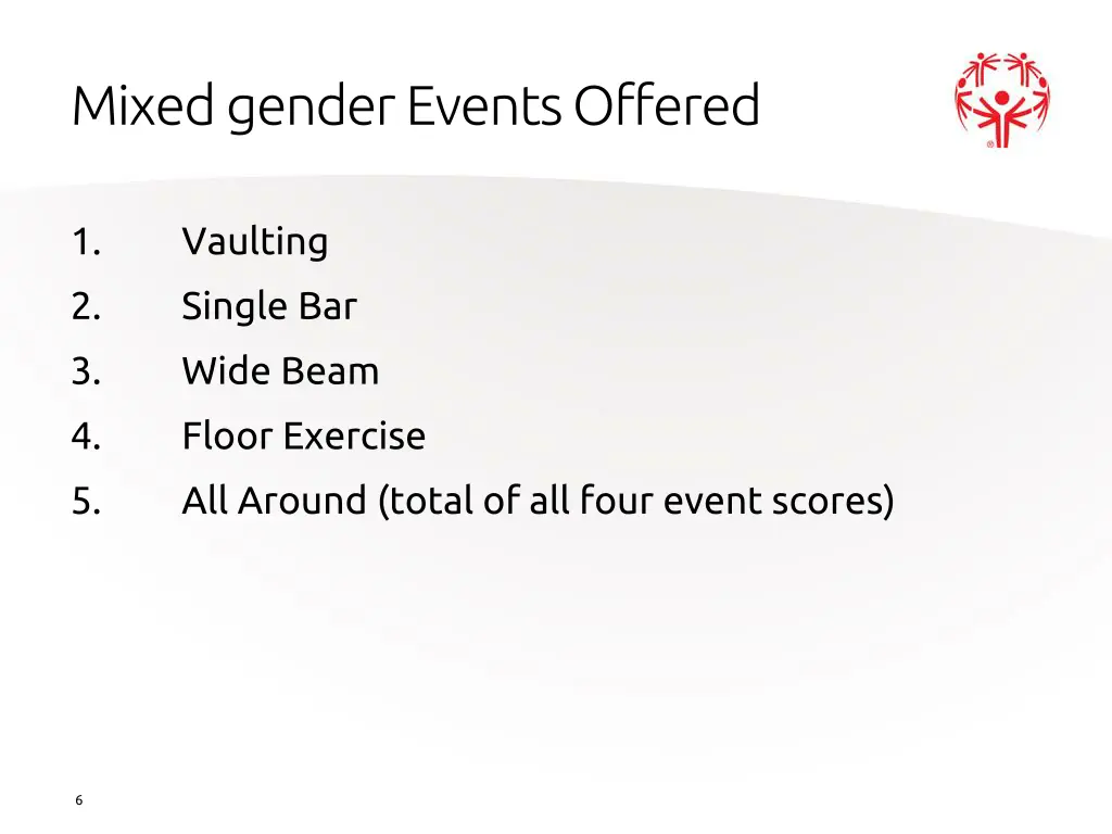 mixed gender events offered