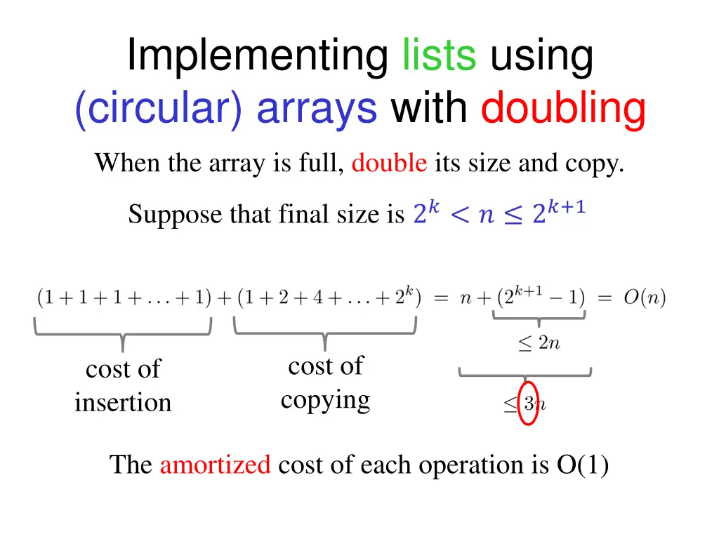 implementing lists using circular arrays with 2