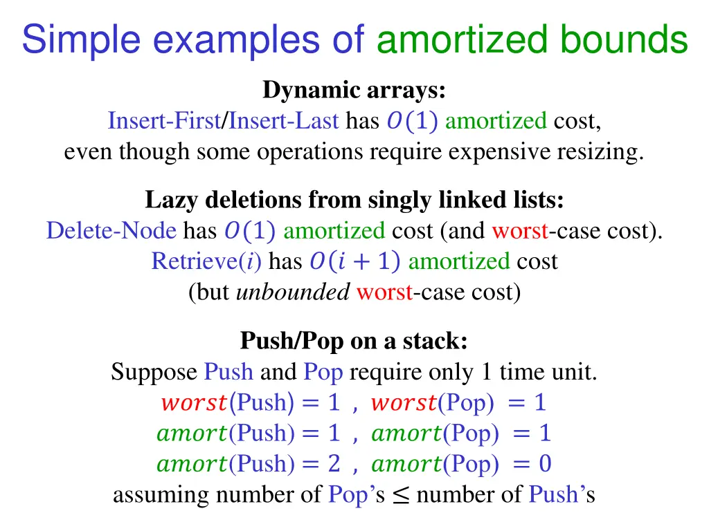 simple examples of amortized bounds dynamic