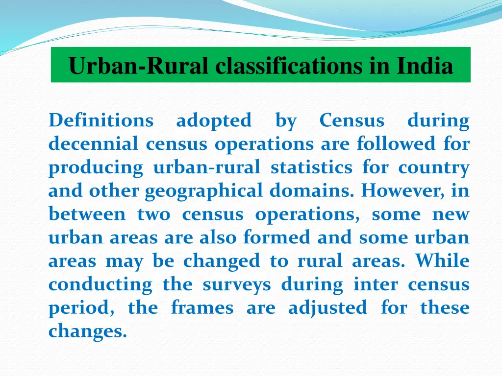 urban rural classifications in india