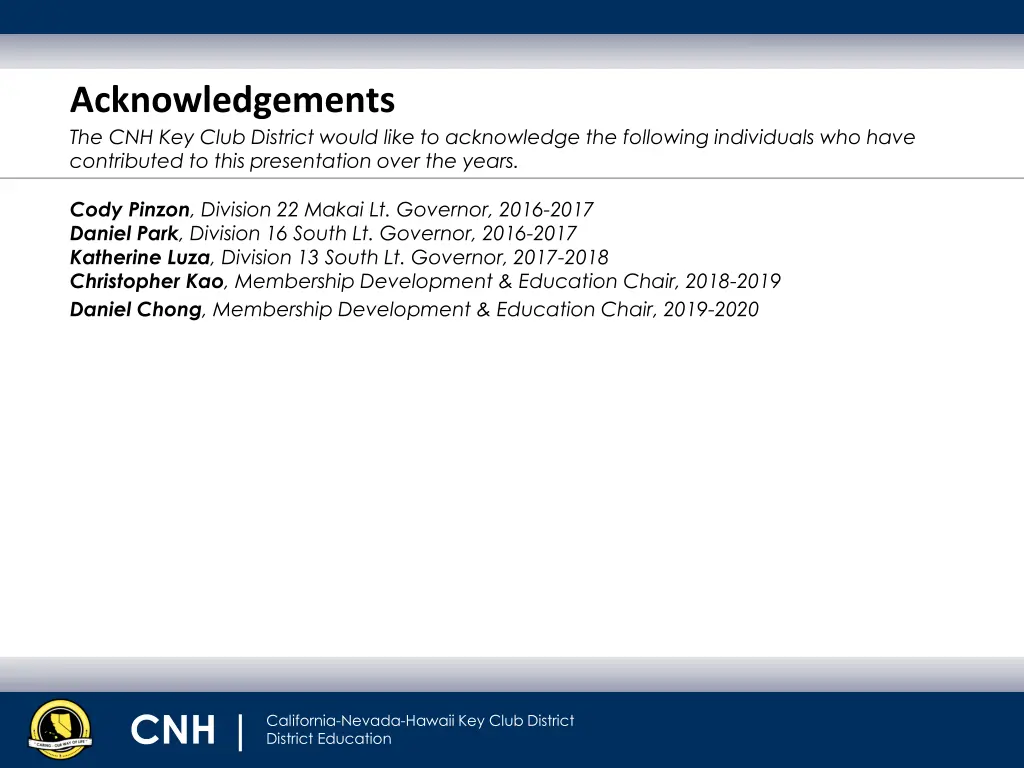 acknowledgements the cnh key club district would