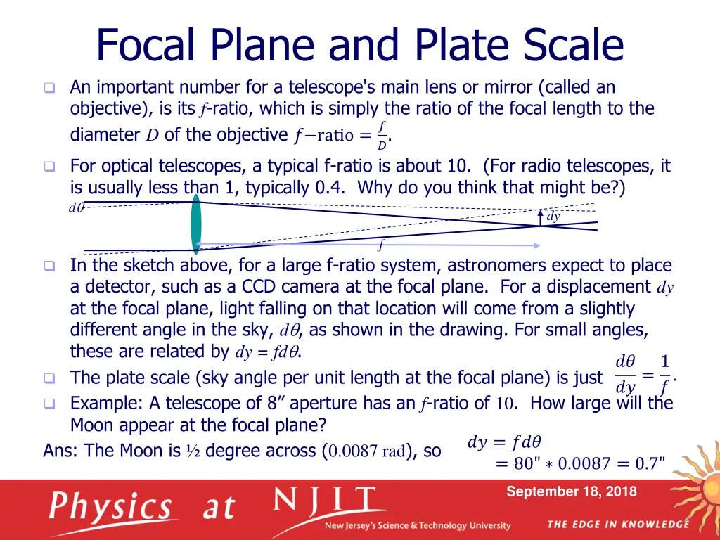 focal plane and plate scale an important number