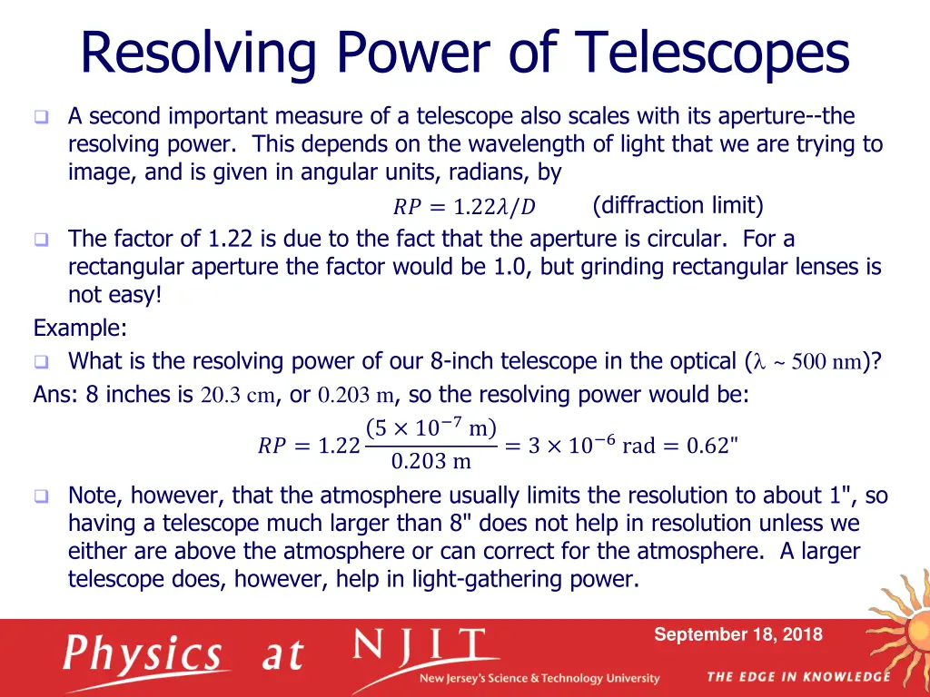 resolving power of telescopes