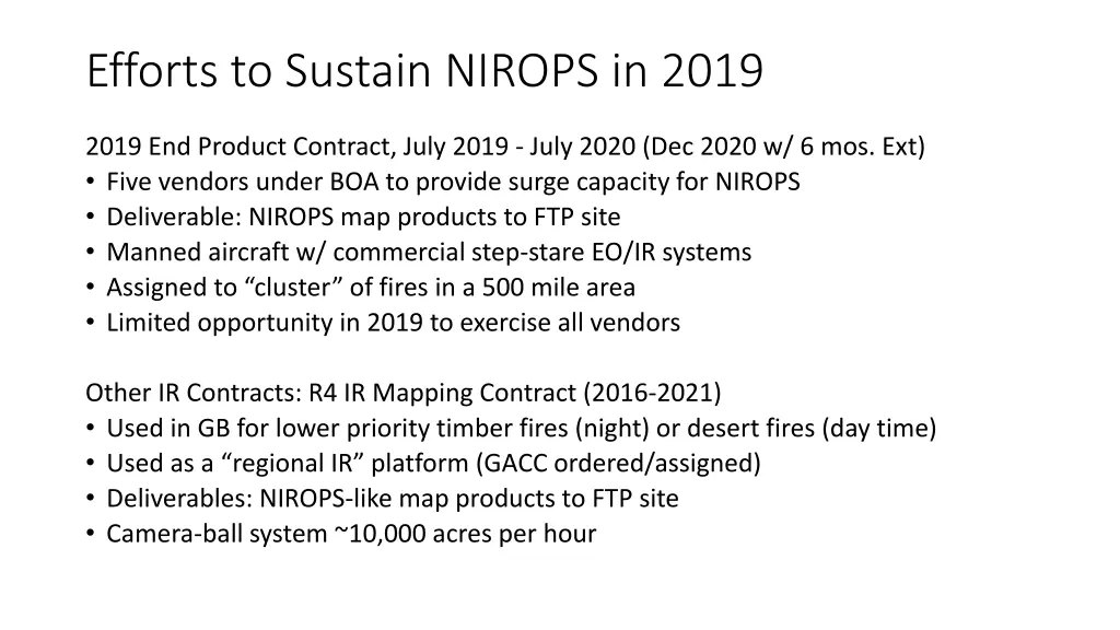 efforts to sustain nirops in 2019