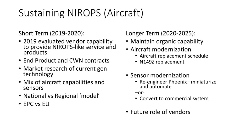 sustaining nirops aircraft