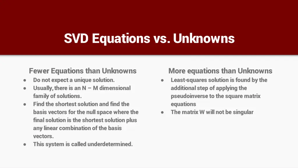 svd equations vs unknowns