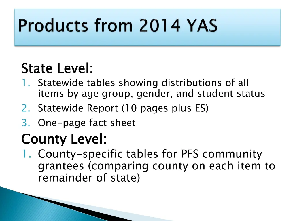 state level 1 statewide tables showing