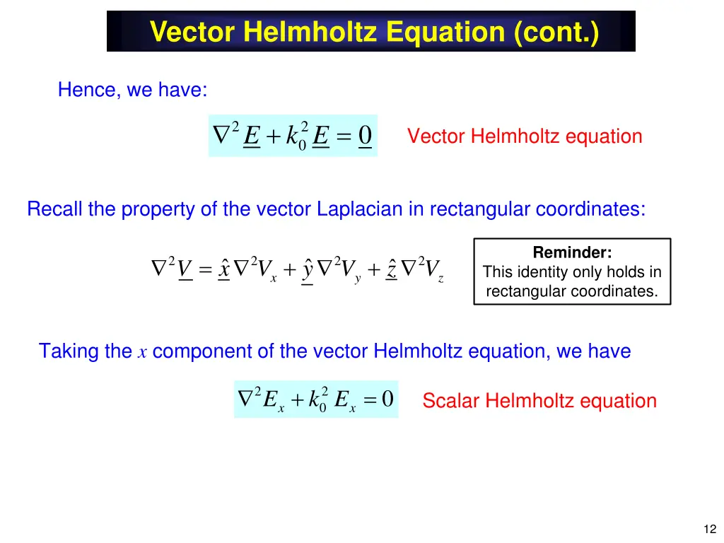 vector helmholtz equation cont