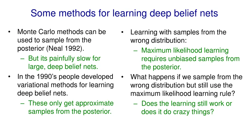 some methods for learning deep belief nets