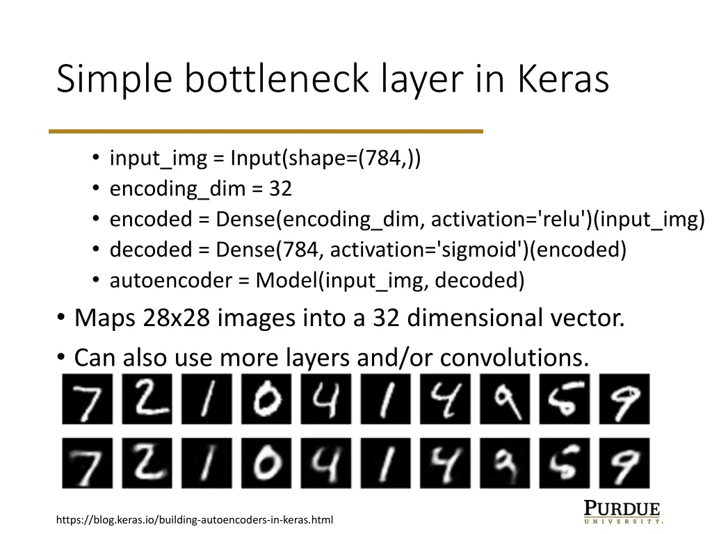 simple bottleneck layer in keras