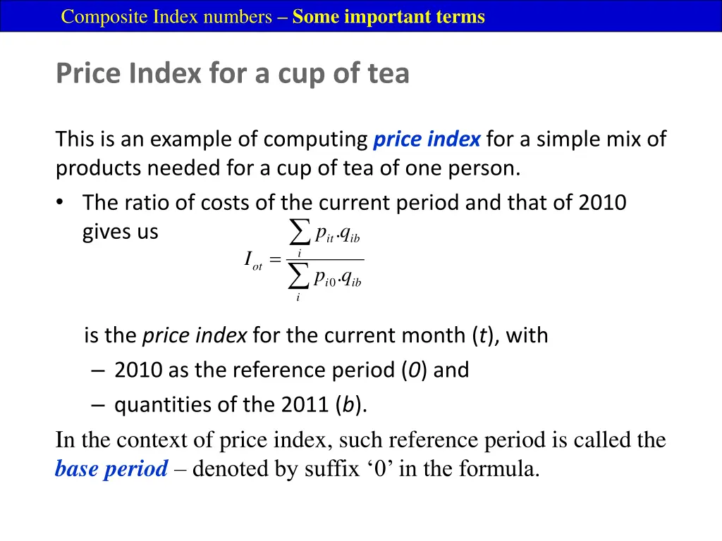 composite index numbers some important terms