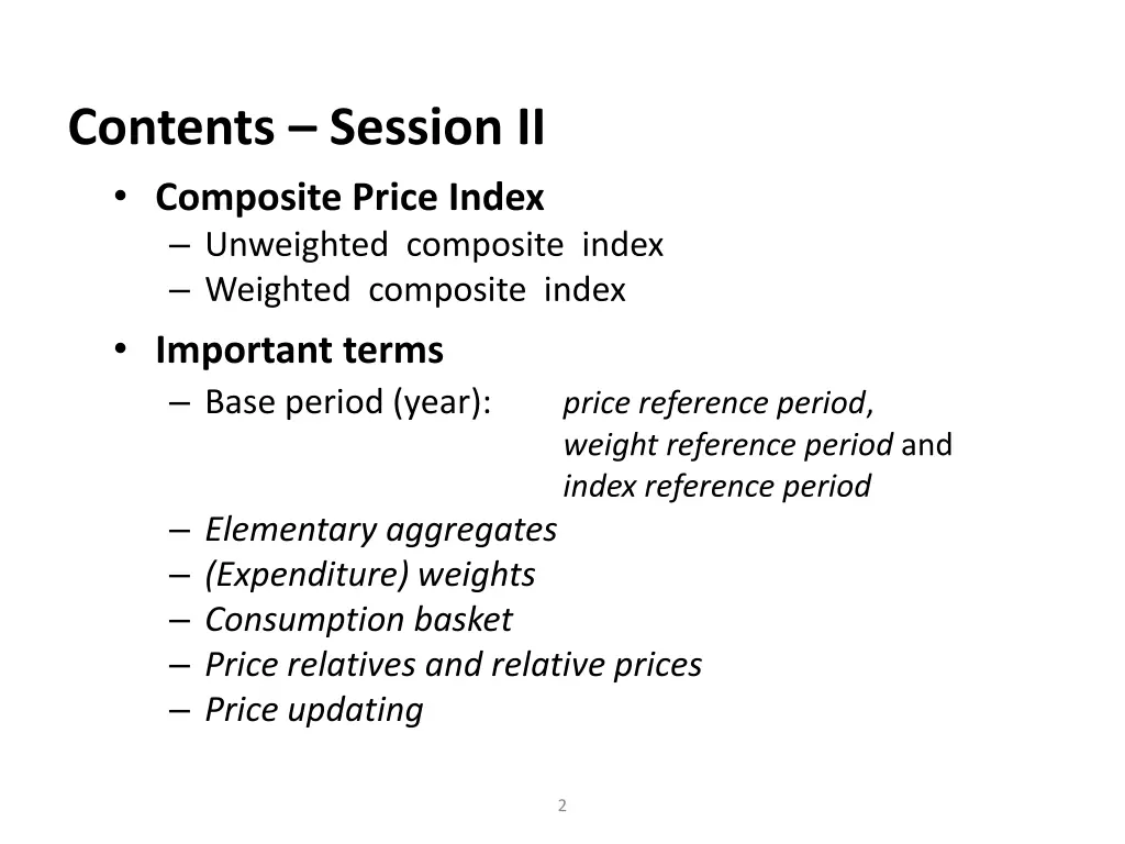 contents session ii composite price index