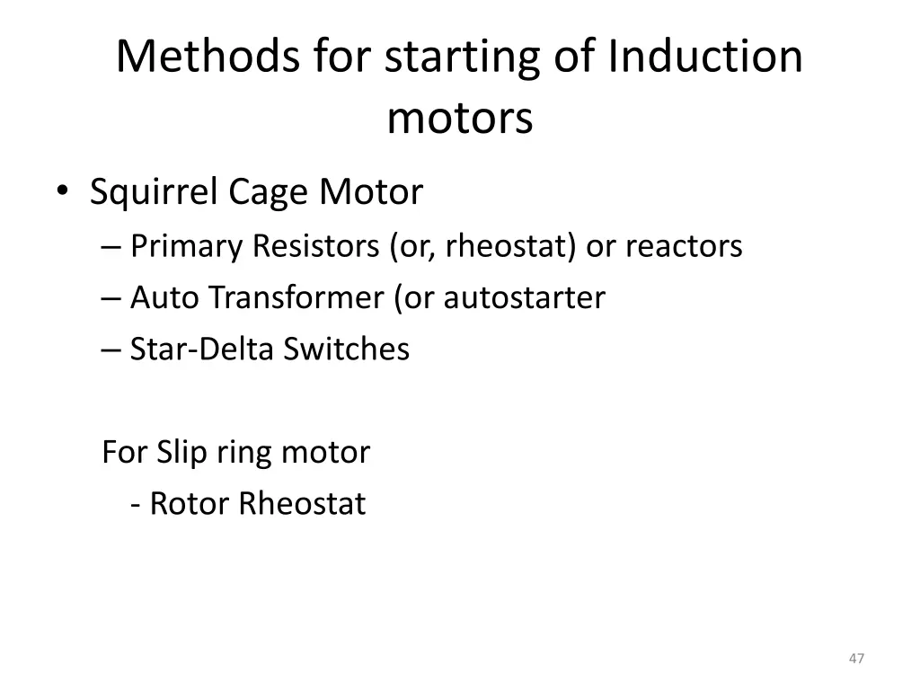 methods for starting of induction motors