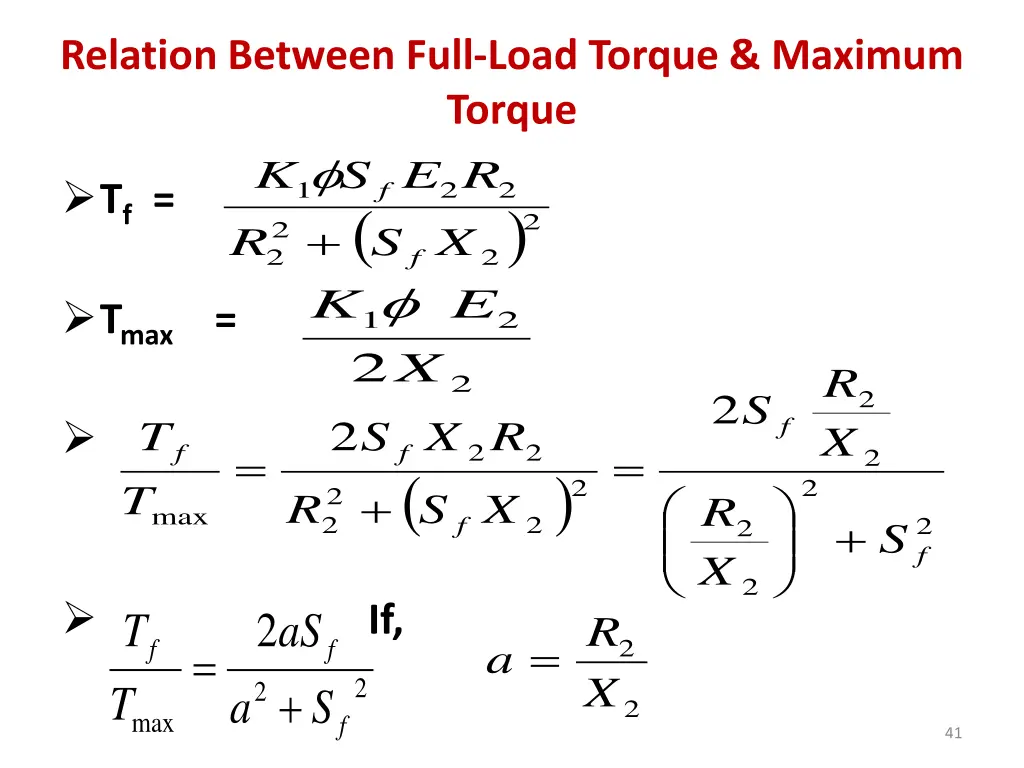 relation between full load torque maximum torque