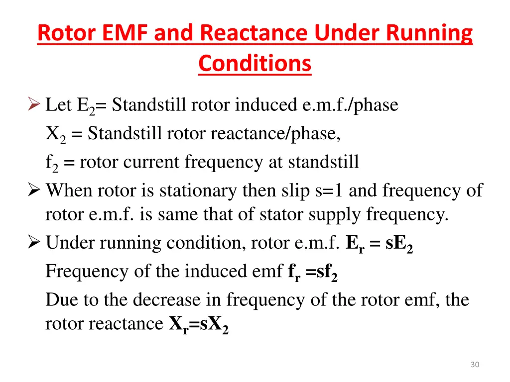 rotor emf and reactance under running conditions