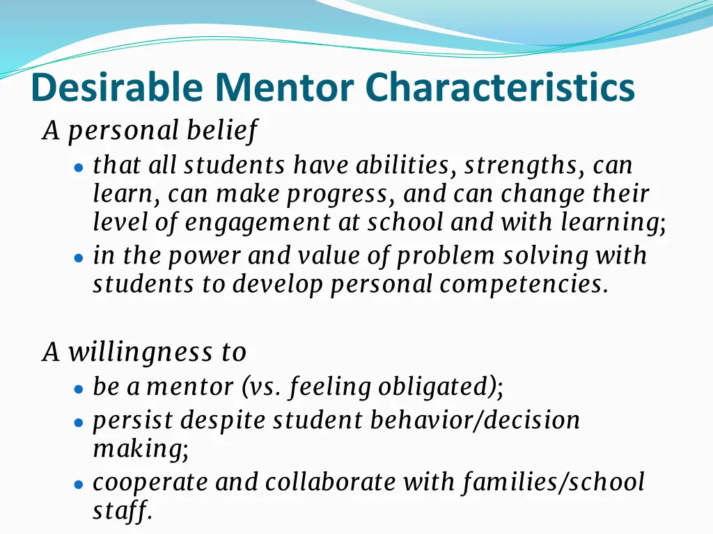 desirable mentor characteristics a personal