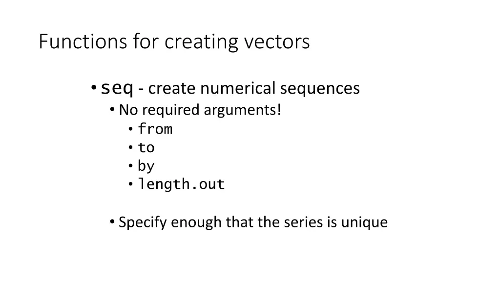 functions for creating vectors 1