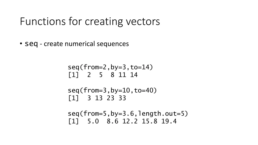 functions for creating vectors 2