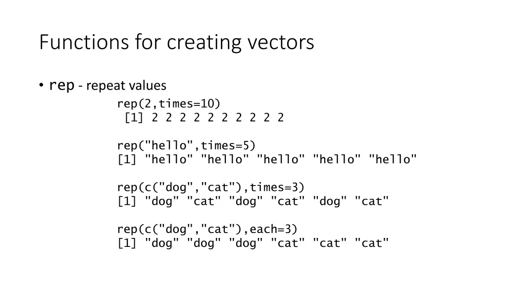 functions for creating vectors