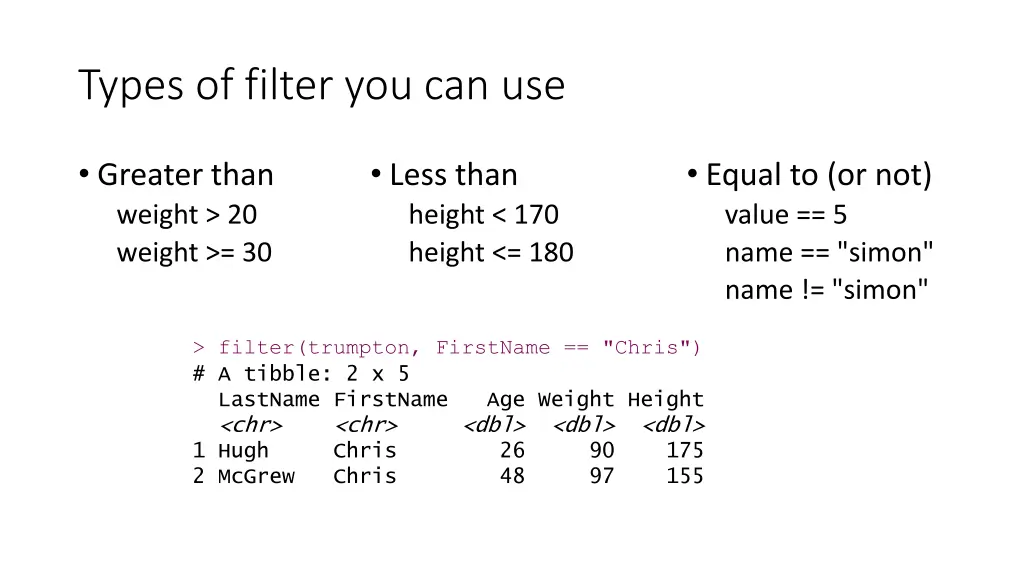 types of filter you can use