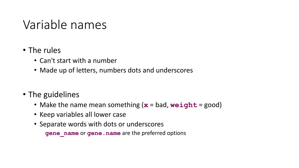 variable names