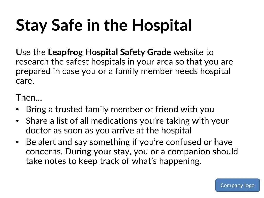 stay safe in the hospital