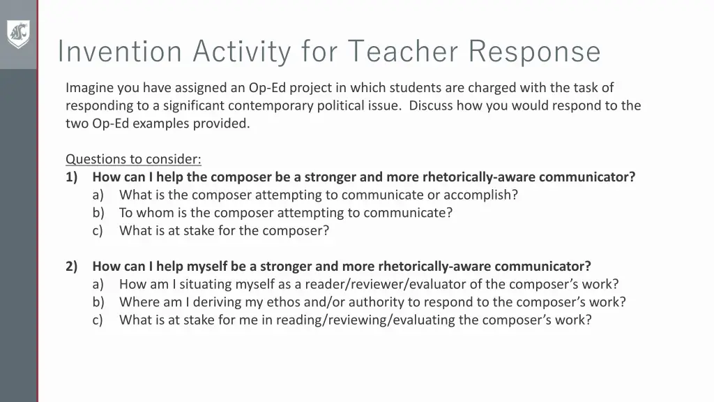 invention activity for teacher response