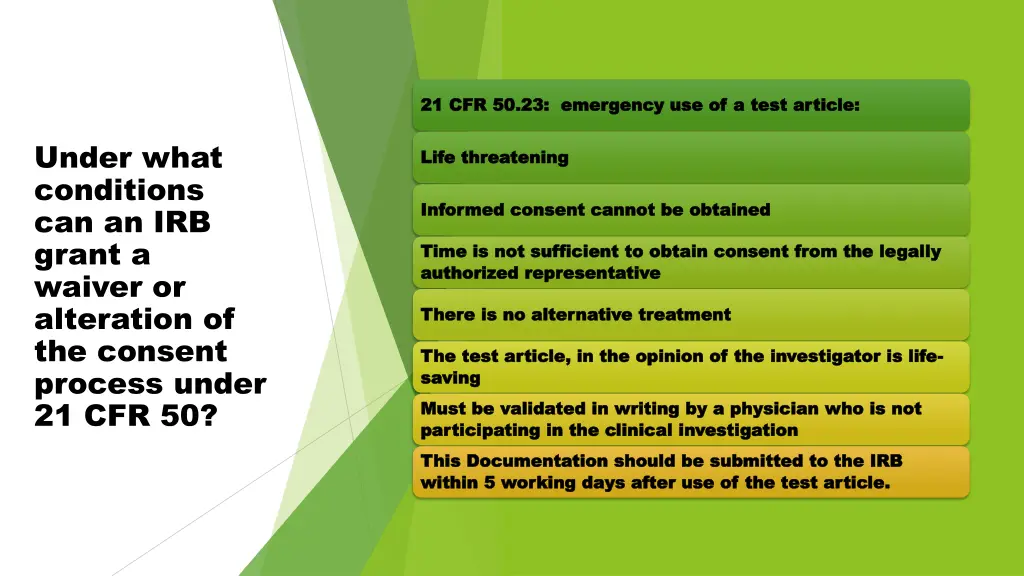 21 cfr 50 23 emergency use of a test article