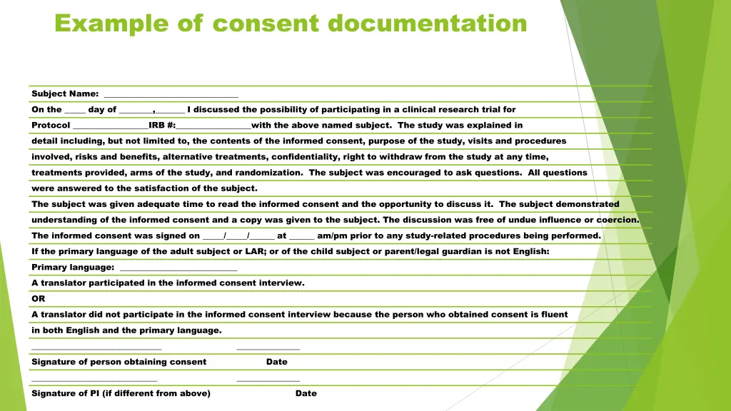 example of consent documentation