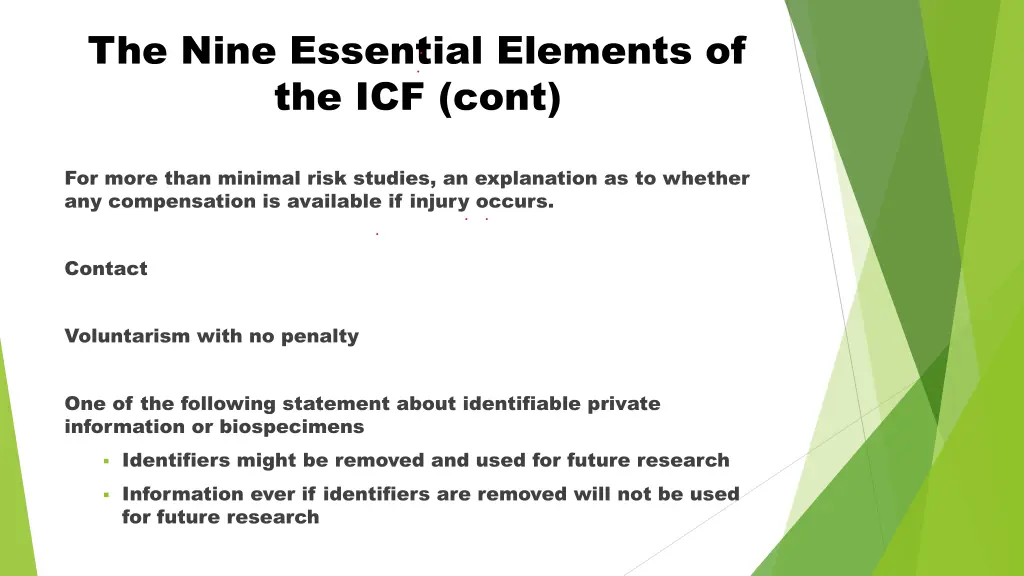 the nine essential elements of the icf cont