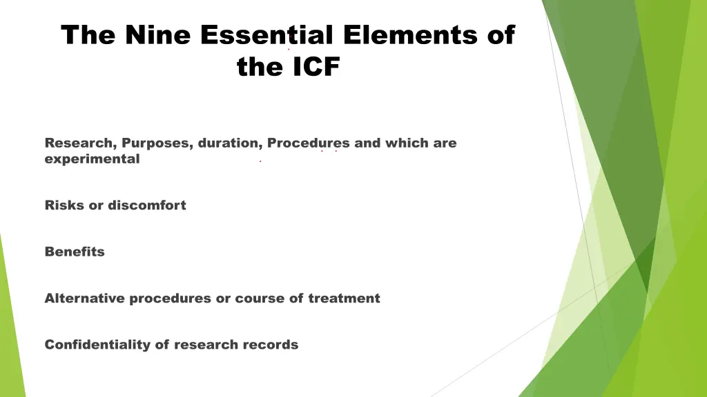 the nine essential elements of the icf