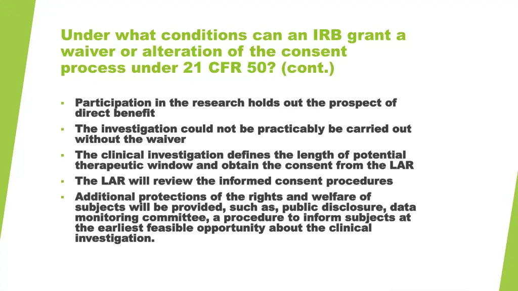 under what conditions can an irb grant a waiver 1